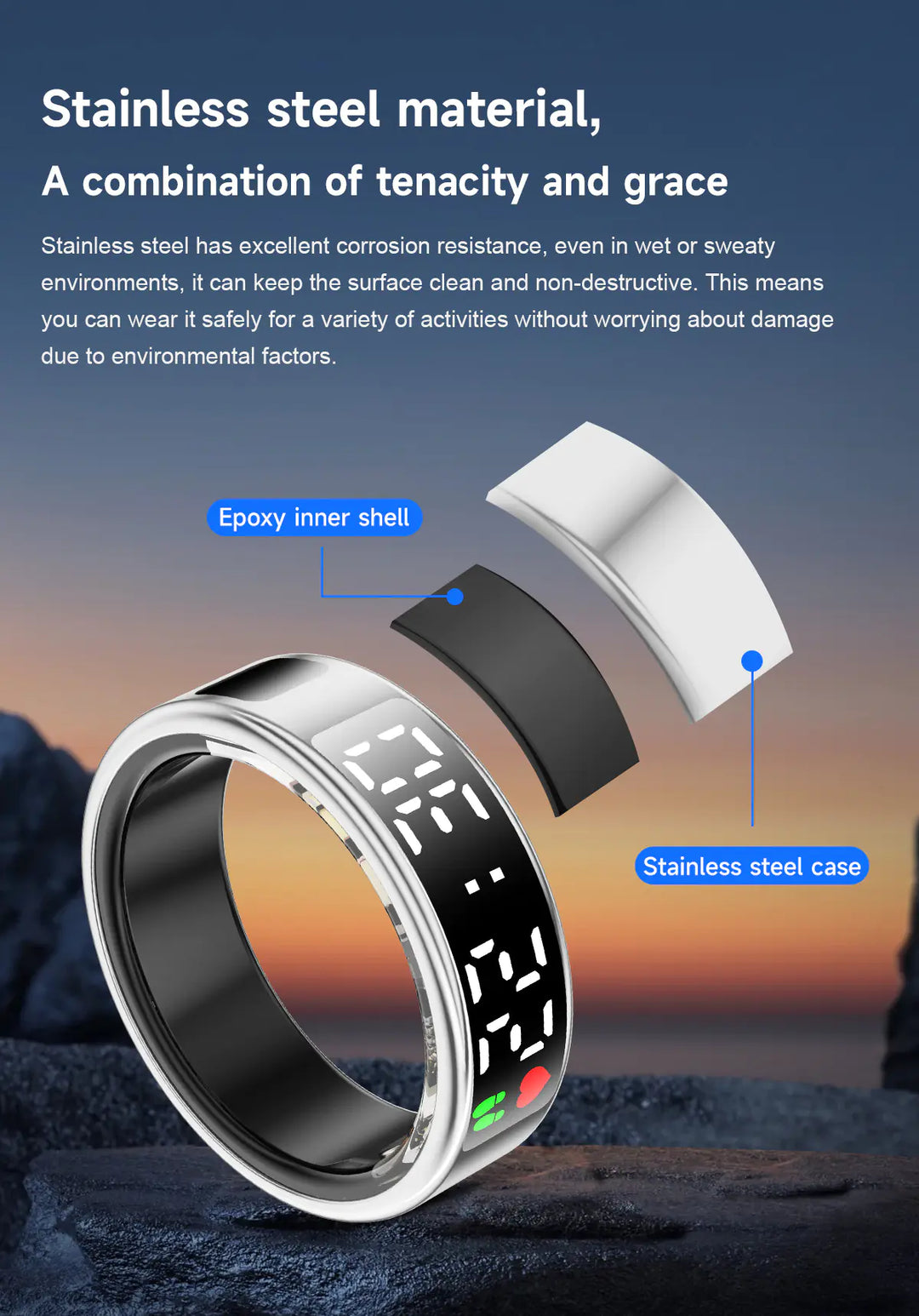 Smart Ring with Display Screen – Heart Rate, Sleep & Fitness Tracker with Gesture Control